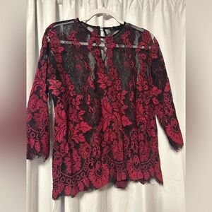 BKE Red and Black Lace Blouse